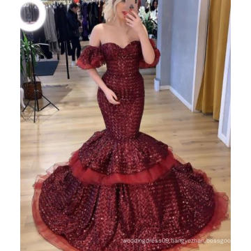 off the Shoulder Red Carpet  Sequins Mermaid Ladies Long Formal Evening Dress